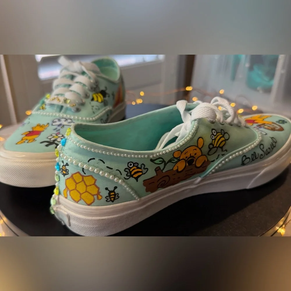 Hand embellished One of a kind Winnie The Pooh Themed Tennis shoe, size 6.5. - Picture 4 of 17